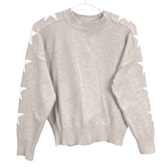 !SOLD! SWEET ROMEO Women Star Sweater Ribbed Cream Warm Pullover Oversize Crop - Picture 2 of 7